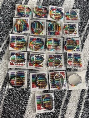Chakra Set of 21 Mixed Color Beaded Stretch Bracelet Sets with Description Cards